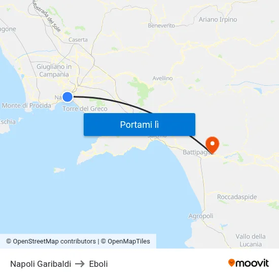 Napoli Garibaldi to Eboli map