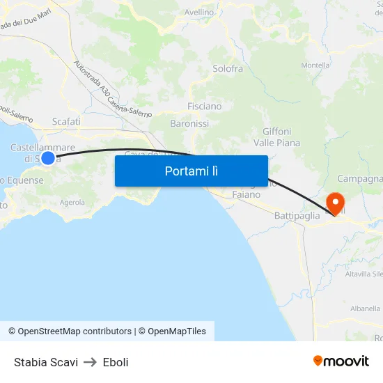 Stabia Scavi to Eboli map