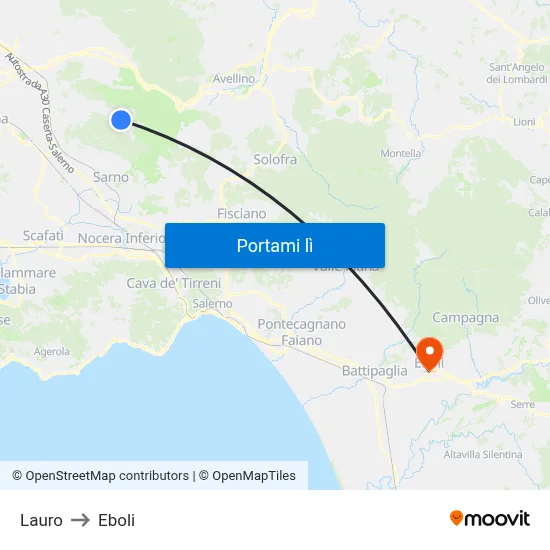 Lauro to Eboli map
