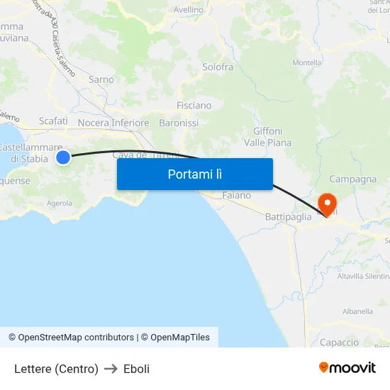 Lettere (Centro) to Eboli map