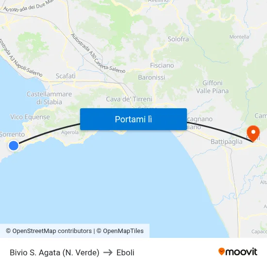 Bivio S. Agata (N. Verde) to Eboli map