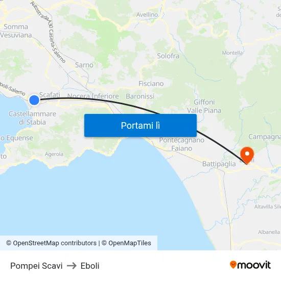 Pompei Scavi to Eboli map