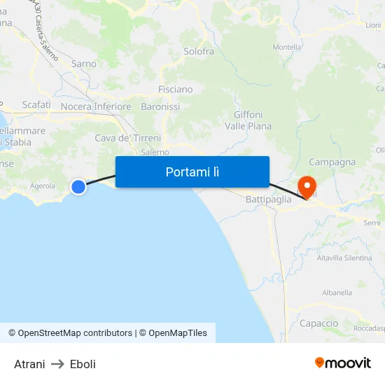 Atrani to Eboli map