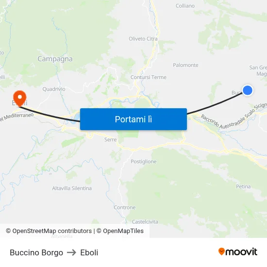 Buccino Borgo to Eboli map