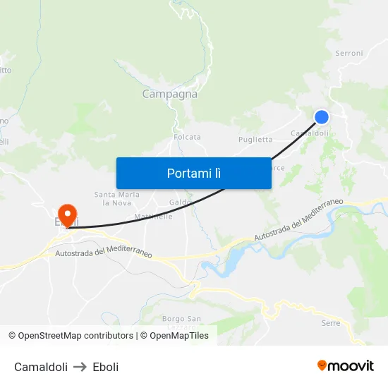 Camaldoli to Eboli map