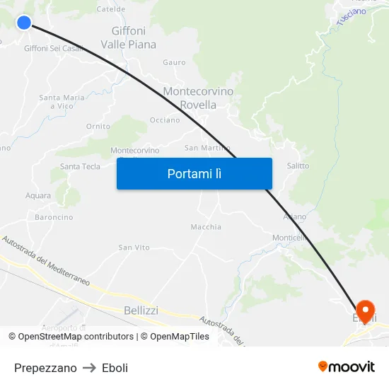 Prepezzano to Eboli map