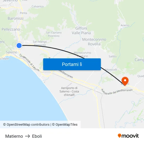 Matierno to Eboli map