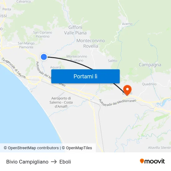 Bivio Campigliano to Eboli map