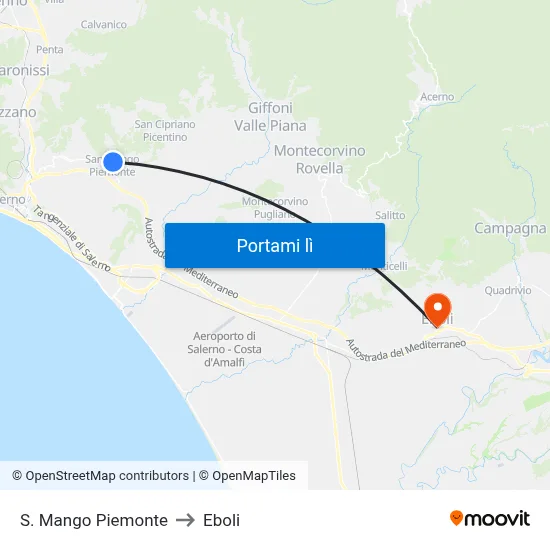 S. Mango Piemonte to Eboli map