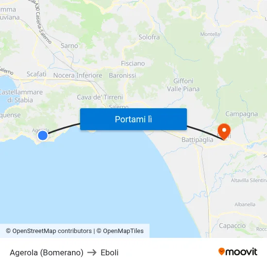 Agerola (Bomerano) to Eboli map