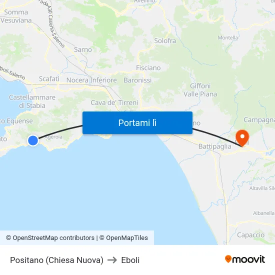 Positano (Chiesa Nuova) to Eboli map