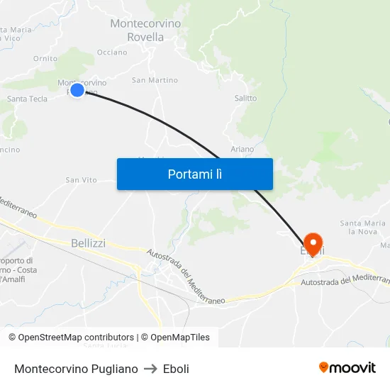 Montecorvino Pugliano to Eboli map