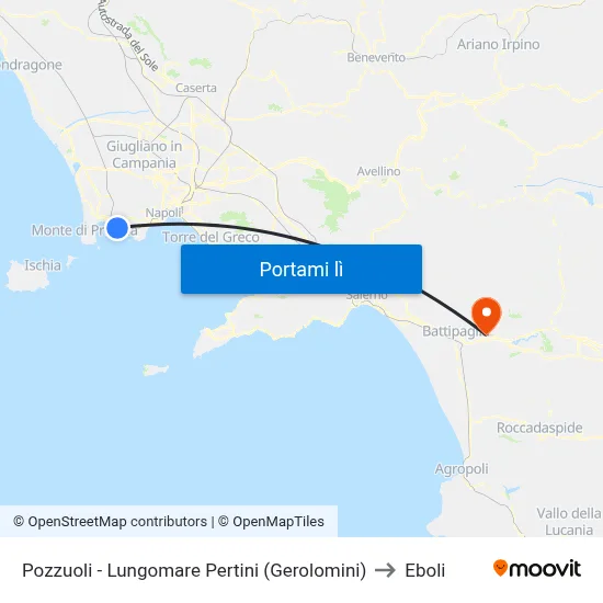 Pozzuoli - Lungomare Pertini (Gerolomini) to Eboli map
