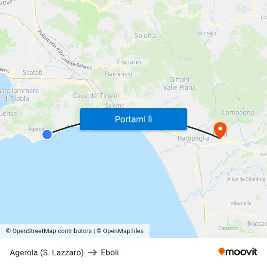 Agerola (S. Lazzaro) to Eboli map