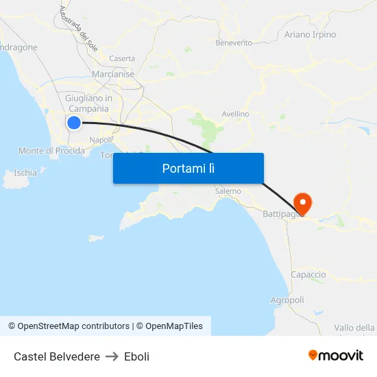 Castel Belvedere to Eboli map