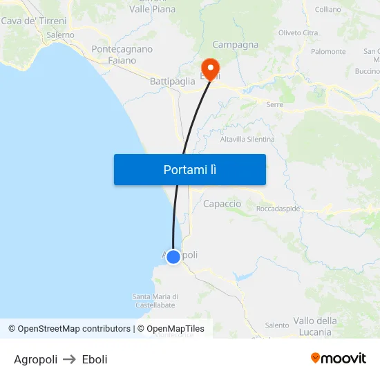 Agropoli to Eboli map