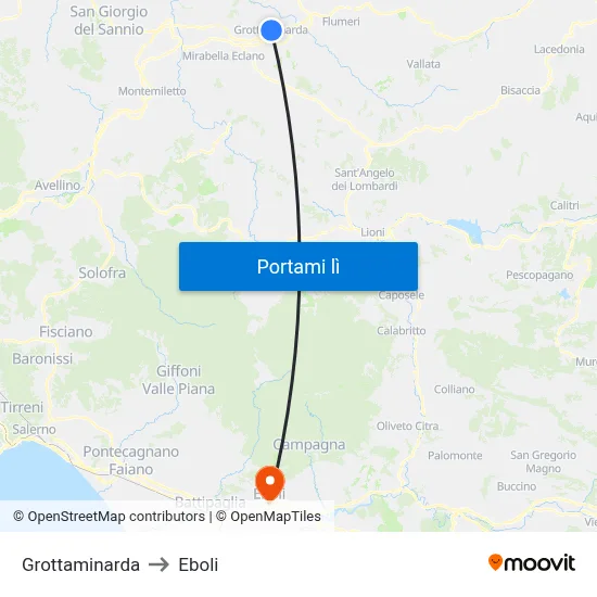 Grottaminarda to Eboli map