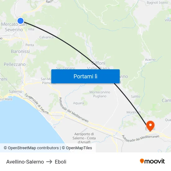 Avellino-Salerno to Eboli map
