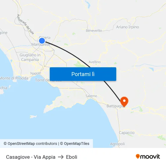 Casagiove - Via Appia to Eboli map