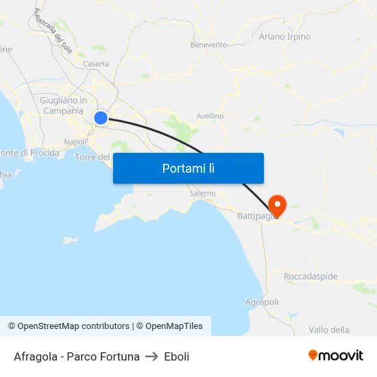 Afragola - Parco Fortuna to Eboli map