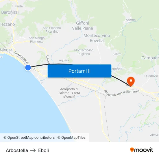 Arbostella to Eboli map