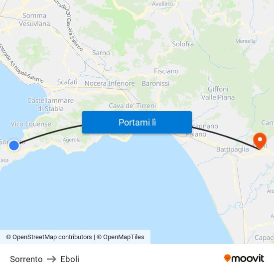 Sorrento to Eboli map