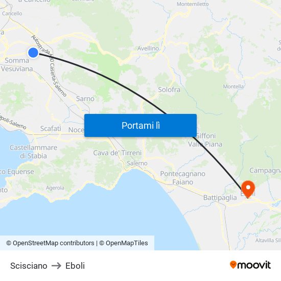 Scisciano to Eboli map