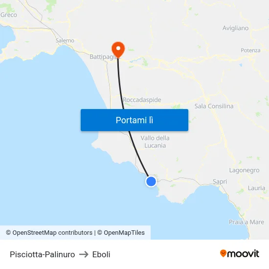 Pisciotta-Palinuro to Eboli map