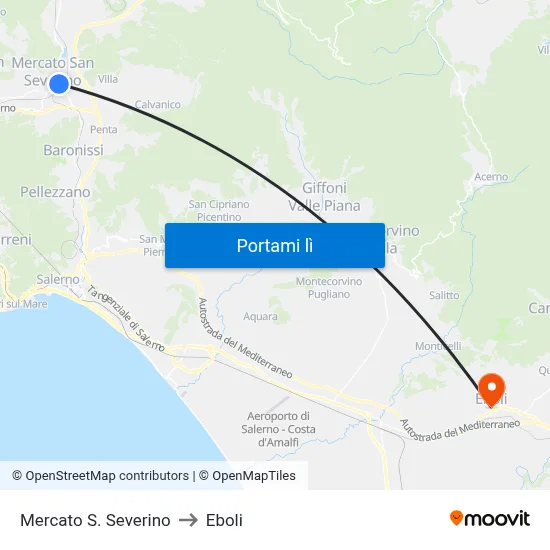 Mercato S. Severino to Eboli map