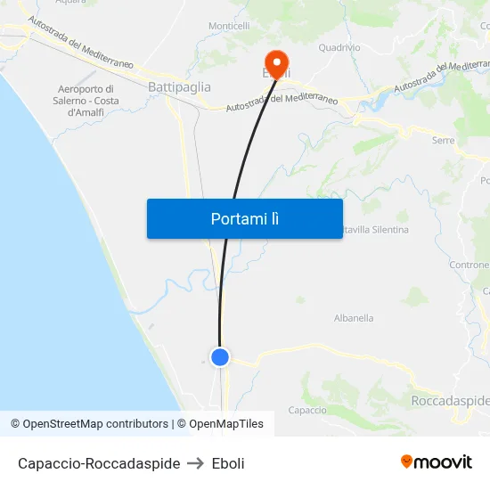 Capaccio-Roccadaspide to Eboli map