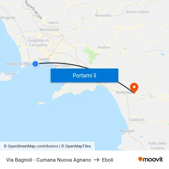 Via Bagnoli - Cumana Nuova Agnano to Eboli map