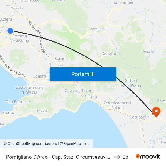 Pomigliano D'Arco - Cap. Staz. Circumvesuviana to Eboli map