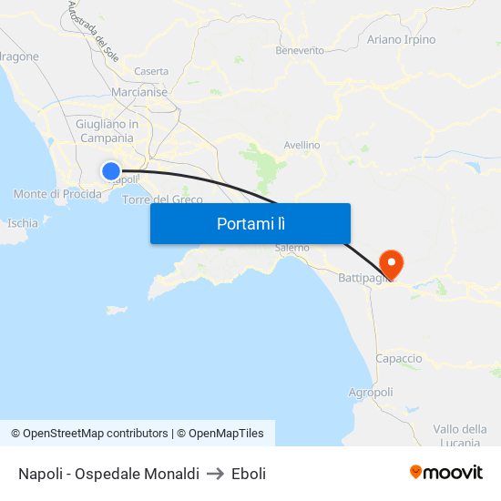 Napoli - Ospedale Monaldi to Eboli map