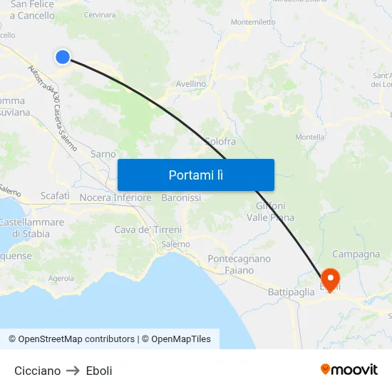 Cicciano to Eboli map