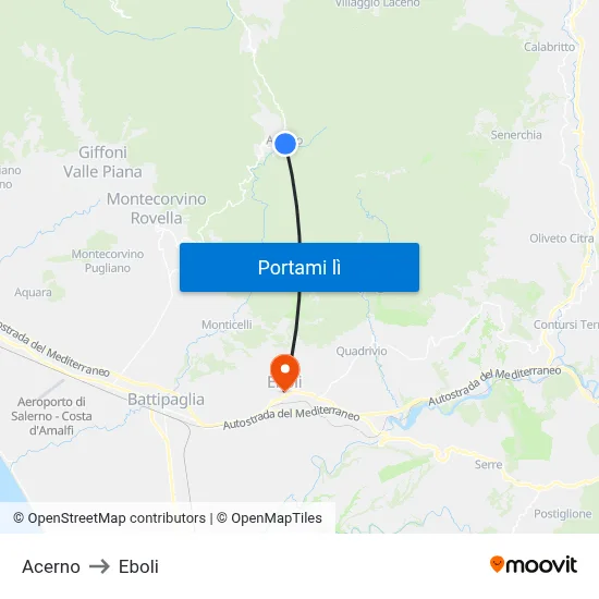 Acerno to Eboli map