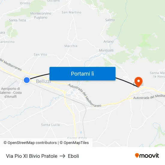 Via Pio XI Bivio Pratole to Eboli map