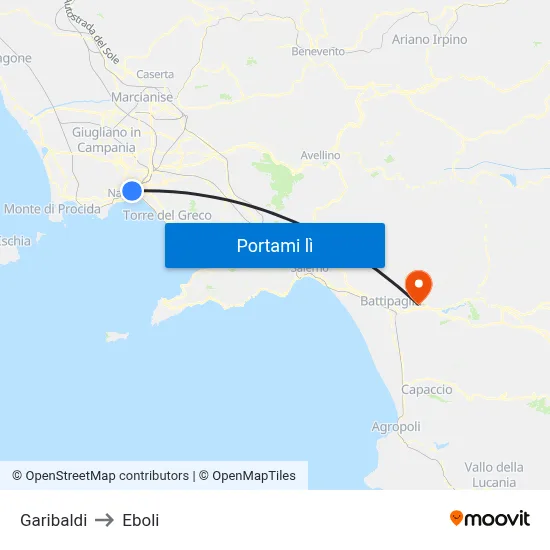 Garibaldi to Eboli map