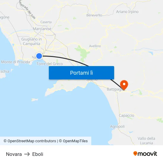 Novara to Eboli map