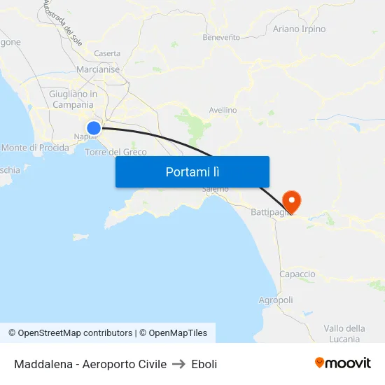Maddalena - Aeroporto Civile to Eboli map