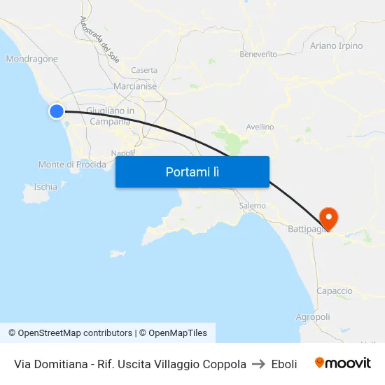 Via Domitiana - Rif. Uscita Villaggio Coppola to Eboli map