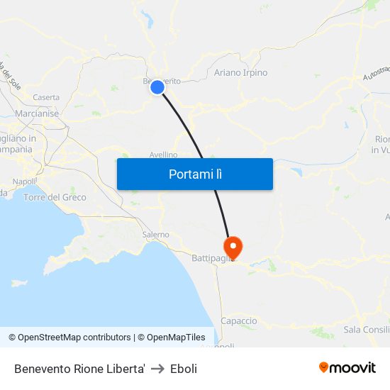 Benevento Rione Liberta' to Eboli map