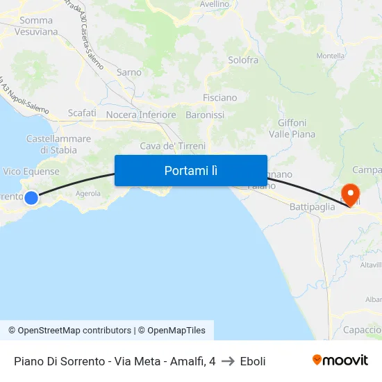 Piano Di Sorrento - Via Meta - Amalfi, 4 to Eboli map
