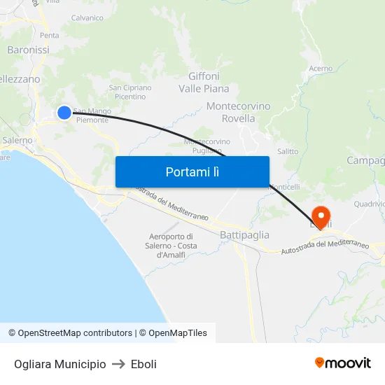 Ogliara Municipio to Eboli map