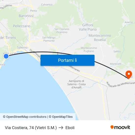 Via Costiera, 74 (Vietri S.M.) to Eboli map