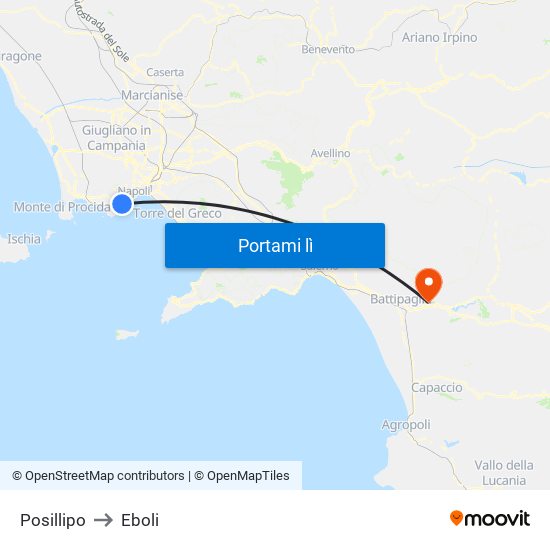 Posillipo to Eboli map