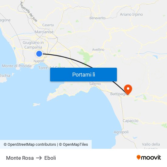 Monte Rosa to Eboli map