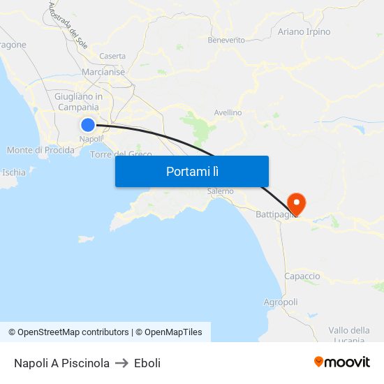 Napoli A Piscinola to Eboli map