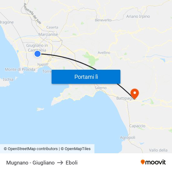 Mugnano - Giugliano to Eboli map