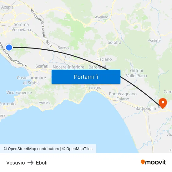 Vesuvio to Eboli map
