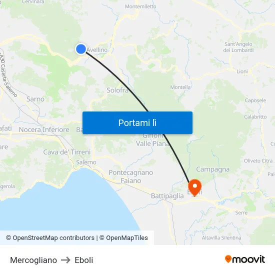 Mercogliano to Eboli map